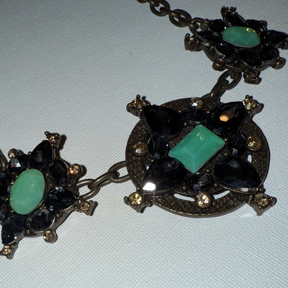 Chunky mint green and gray rhinestone statement piece necklace by Sweet Lola